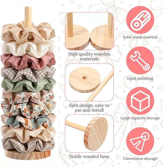 2 Pcs Scrunchie Holder Stand Hair Tie Organizer 15-20 Scrunchies Hair Accessories Organizer Storage Display Modern Vertical Hairs Tie Display for Women Girls Bedroom Decor Bathroom