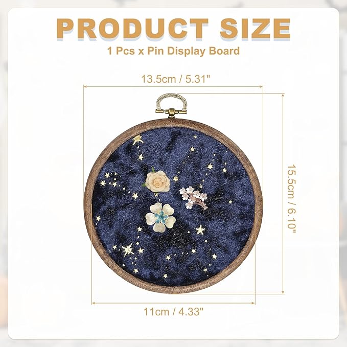 uxcell Round Pin Display Board, Velvet Wall Hanging Brooch Jewelry Display Stand Storage Holder for Enamel Pins Badges Brooches Jewelry, Star & Moon, Navy Blue