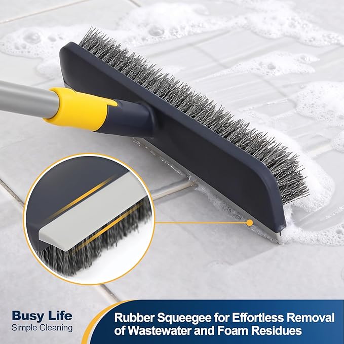Yocada Floor Scrub Brush Telescopic Handle 2 in 1 Scrape Brush Stiff Bristle Shower Scrubber for Cleaning Patio Bathroom Garage Kitchen Wall Deck Tub Tile 55.9 inch Tall