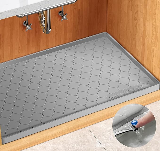Silicone Under Sink Mat 22" x 19", kitchen Essentials and Gadgets, Shelf liner and Cabinet Protector, Home Organizers and Storage, Waterproof Bathroom Tray