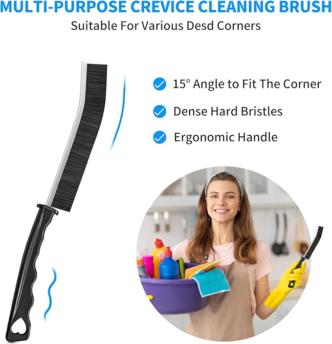 4TH Multi-Purpose Hard Bristle Crevice Cleaning Brush -Deep Cleaning Essential Tool for Household Use -Versatile, Durable, Thin Brush to Clean Narrow Spaces -6 Pcs, Black