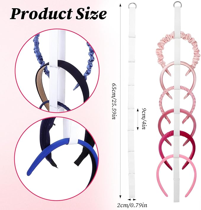 3 PCS Headband Holder Organizer Hanging Hairband Storage Vertical Headband Holder Wall Display Decor White Hair Hoop Display Hair Accessories Organizer for Girl Women Bedroom College Dorm Decor