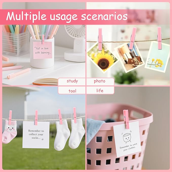 200PCS Pink Plastic Clothes Pins for Girl/Boy Baby Don't say Baby Shower Games, DIY Crafts, Photos 1.35 Inch Small Mini Pins, Tiny Clips for Laundry & Picture Displays Gender Reveal Party Decorations