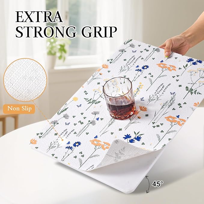 Beautysaid Shelf and Drawer Liner for Kitchen Cabinet, Non Adhesive Non Slip Shelf Paper Waterproof Washable Thickened for Dresser Pantry Shelve Bathroom Protector Liner(Floral,12 in x 10 FT)