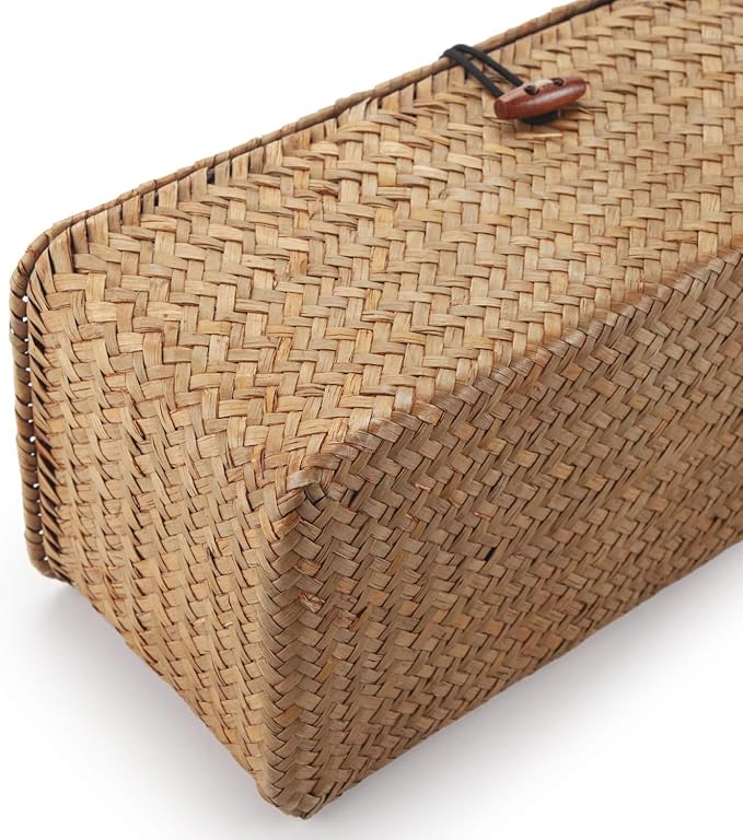 Seagrass Storage Basket for Bathroom - Toilet Tank with Lid, Wicker Woven Narrow Basket for Organizing (13" x 5" x 4.3")