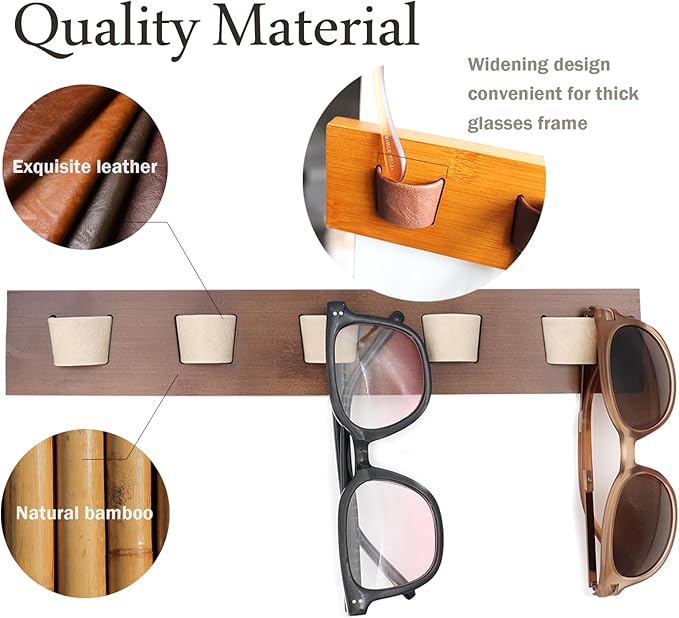 ACOCOFE Sunglass Organizer Wall Mount, Wood Eyeglass Storage Holder, Glasses Rack for Multiple Eyewear Display Men Women (Umber-white)