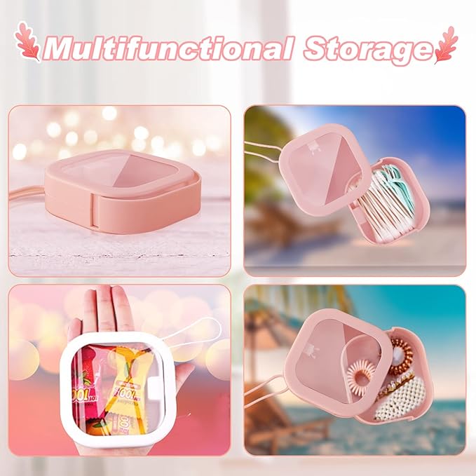 Hair Tie Organizer, 4 Pcs Portable Storage Holder Qtip Dispenser for Accessories, Small Items Holder Containers for Home Office Outdoor Travel Organizer, Pink&White