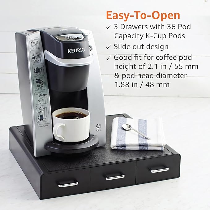 Amazon Basics Coffee Pod Storage Drawer for K-Cup Pods, 36 Pod Capacity, Black (Pack of 6)