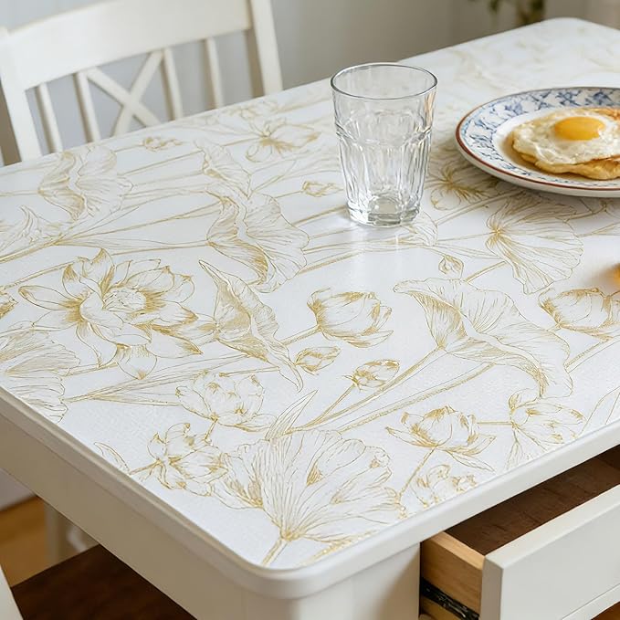 Shelf Liners Non Adhesive Light Base Gold Lotus Pattern - Thickened Non-Slip Easy to Clean Drawer Liner for Kitchen Cabinets, Tool Box, Refrigerator, with Knife & Tape Measure, 17in x 20FT
