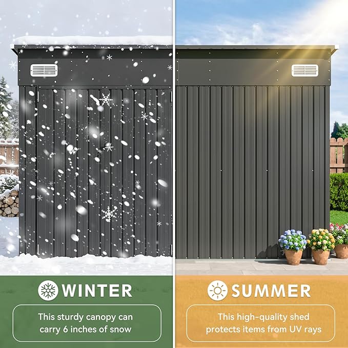 Aoxun 9.4'x7.3' Triple Door Shed Outdoor Storage Shed with Three Lockable Door for Easily Accessing Metal Storage Cabinet with Slopping Roof for Tools Bicycles Storage for Garden, Backyards (Black)