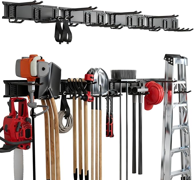66" Heavy Duty Wall Mounted Garage Tool Organizer – 4 Panels & 12 Adjustable Hooks, 920 lbs Load Capacity, Modular Storage for Efficient Tool Organization, Easy Install in Garage, Garden, 18 Pack