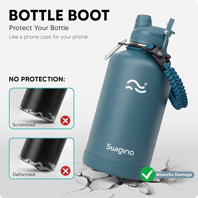 [2-IN-1 LID] 64 oz Insulated Water Bottle with Silicone Boot (48hrs Cold/24hrs Hot) - DIY Stickers, Leakproof, BPA Free, Half Gallon