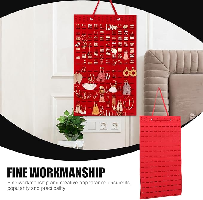 BESPORTBLE Hanging Earrings Organizer Jewelry Felt Storage Holder Thickened Red Wall-Mounted Jewelry Hanging Bag Accessory Organizer for Closet and Travel