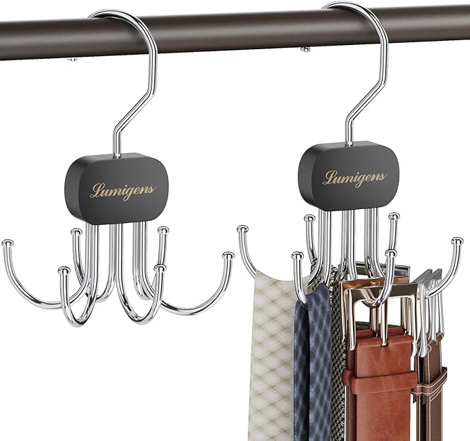 Belt Hanger, Belt Organizer for Closet,Rotatable Tie Rack,Belt Holder,Hanging Closet Storage Hook for Belt, Bra, Tank Top, Tie, Scarf, Purse,1PCS,Black