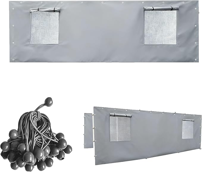 Rutile 10x20 Carport Replacement Sidewall, 180G PE Waterproof & UV Protected Sidewall Cover (Gray, Sidewall Panel with Mesh Windows)