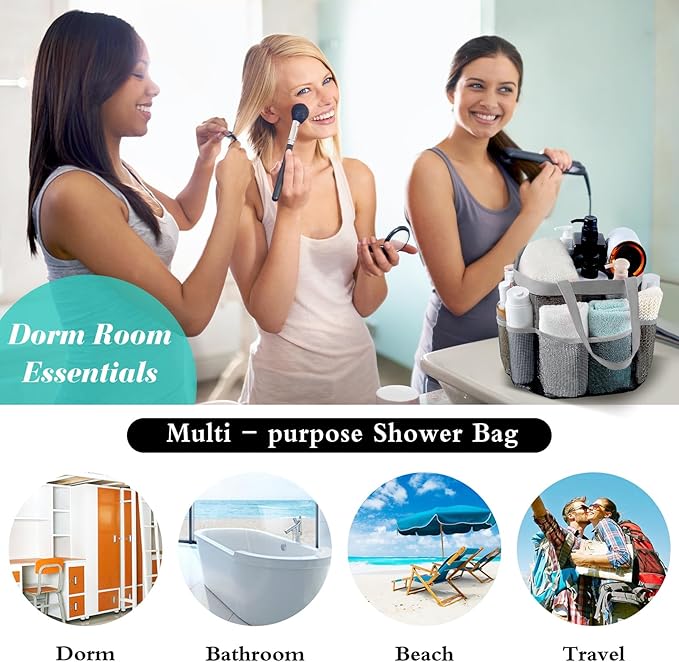 Attmu Mesh Shower Caddy Portable, Quick Dry Hanging Shower Tote Bag for College Dorm Room Essentials, Large Capacity Shower Caddy Dorm for Bathroom Gym Swimming
