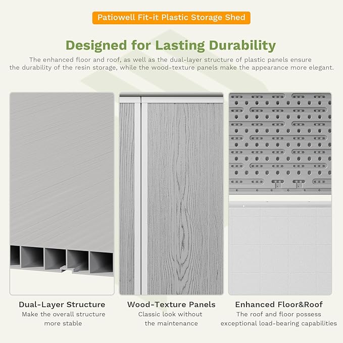 Patiowell Plastic Outdoor Storage Shed with Floor, 5 x 3 FT Patio Outdoor Storage Cabinet with Stable Roof & Lockable Doors, Waterproof Resin Shed for Tools, Patio Furnitrue Accessories, Light Gray