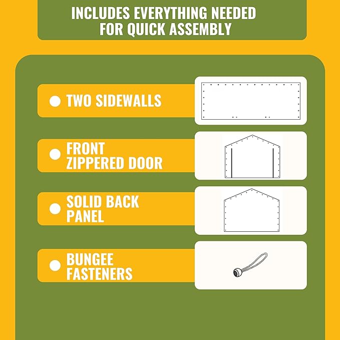 10x20 ft Carport Canopy Enclosure Kit - Heavy-Duty Waterproof Tarp with UV Protection, Easy Install Sidewalls, Back Panel and 2 Zipper Door (Frame and Canopy NOT Included)