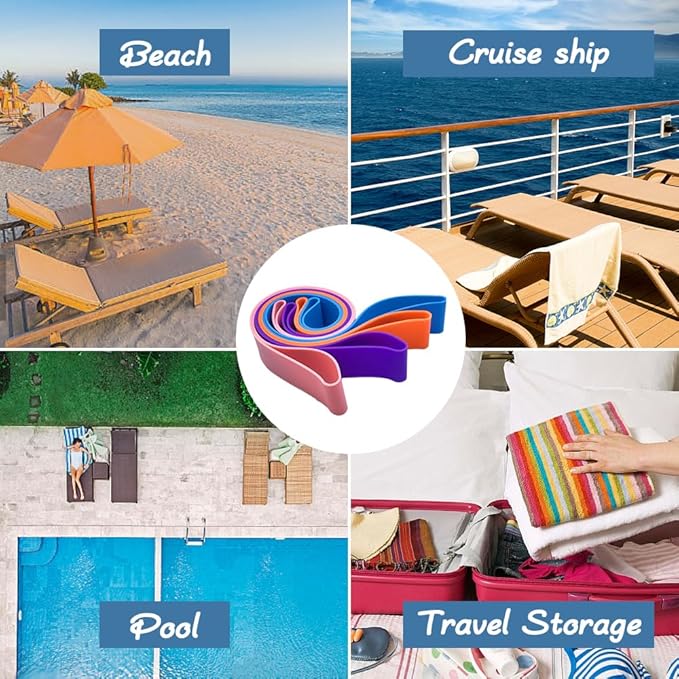 Towel Bands for Cruise & Beach Chairs - Cruise & Beach Pool Chairs Ship Essentials - Must Haves Alternative to Beach Towel Clips - Vacation Towel Bands Accessory Gifts - Thicken 4 PCS
