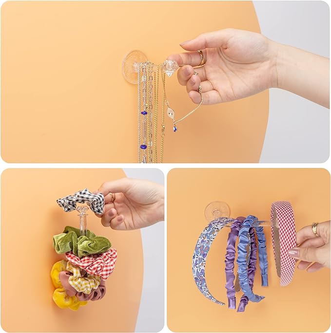 8Pcs Headband Holder Stand Scrunchie Organizer, Girls Hair Accessories Organizer Storage for Headband Hairband Hair Ties, Acrylic Clear Glitter Adhesive Scrunchy Holder Scrunchie Tower Storage