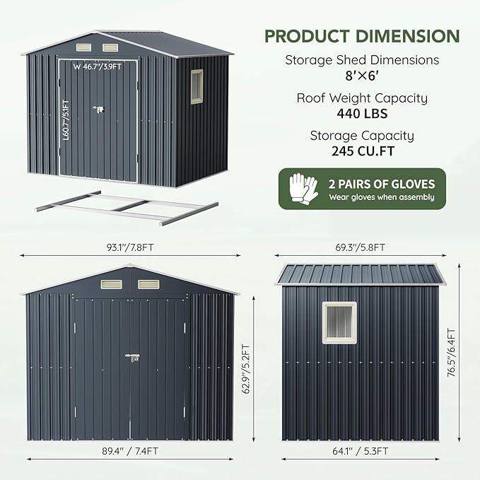 Breezz 6x4FT Metal Storage Shed with Floor Frame & Lockable Doors, Outdoor Steel Garden Shed with Clear Window, Weatherproof Tool Storage for Patio, Yard, and Backyard, Nightblue