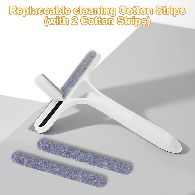 Pro 3 in 1 Window Cleaning Scraper with 2 Replaceable Cleaning Cotton Strips, 3 in 1 Spray Squeegee, Window Squeegee, Suitable for Cleaning Bathroom Glass, Mirrors, Car Windows (White)