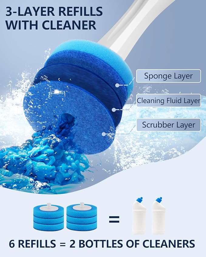 Leebein Electric Toilet Brush and Holder Set, Electric Toilet Bowl Scrubber Kit with 8 Replaceable Brush Heads, Disposable Toilet Brush with 6 Wand Cleaner Refills, 2 Pcs Crevice Cleaning Brush