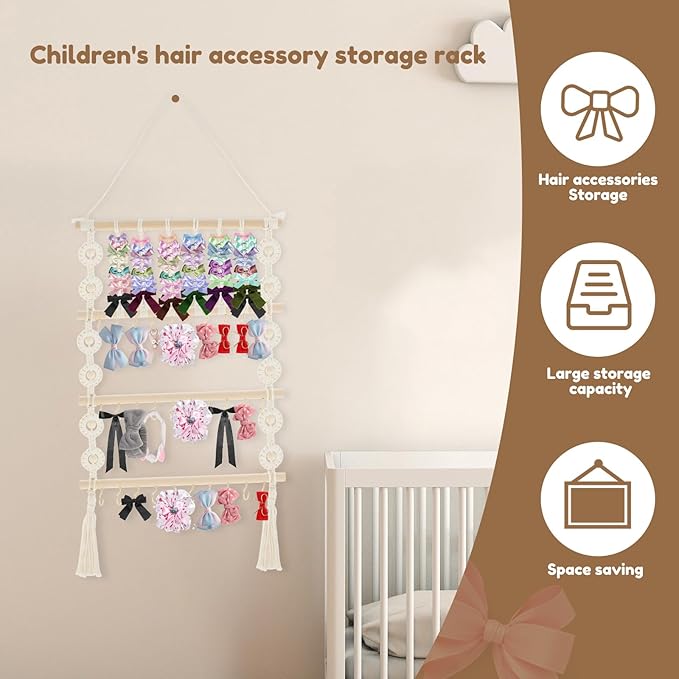 Headband Holder Hair Bow Organizer for Girls, Large Capacity Wall Hanging Hair Accessories Organizer, Practical Bow Holder, Decorative Hair Clips Storage Hanger for Hair Clips Bows Headgear