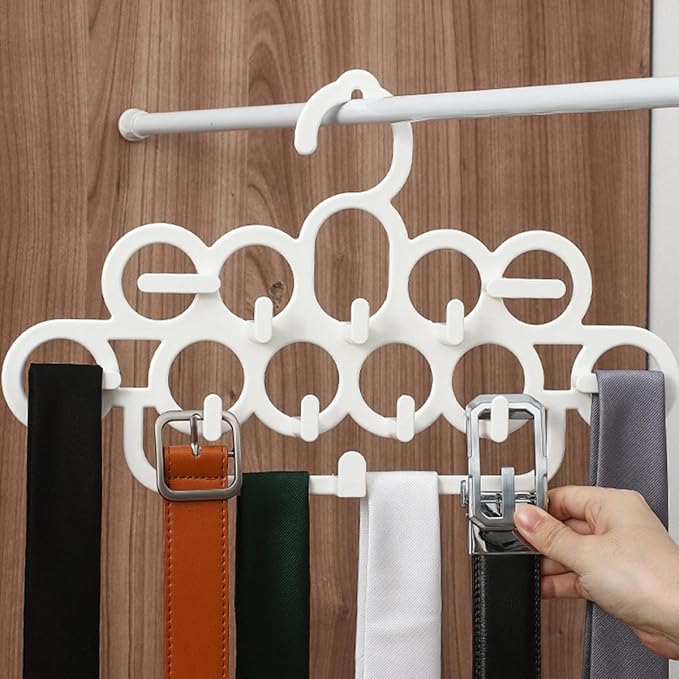 2pcs Multifunctional Tie Hangers and Belt Scarf Storage Rack, White Plastic Wardrobe Organizer for Neck Ties, Scarves, and Belts, Space-Saving Closet Accessory Organizer for Home