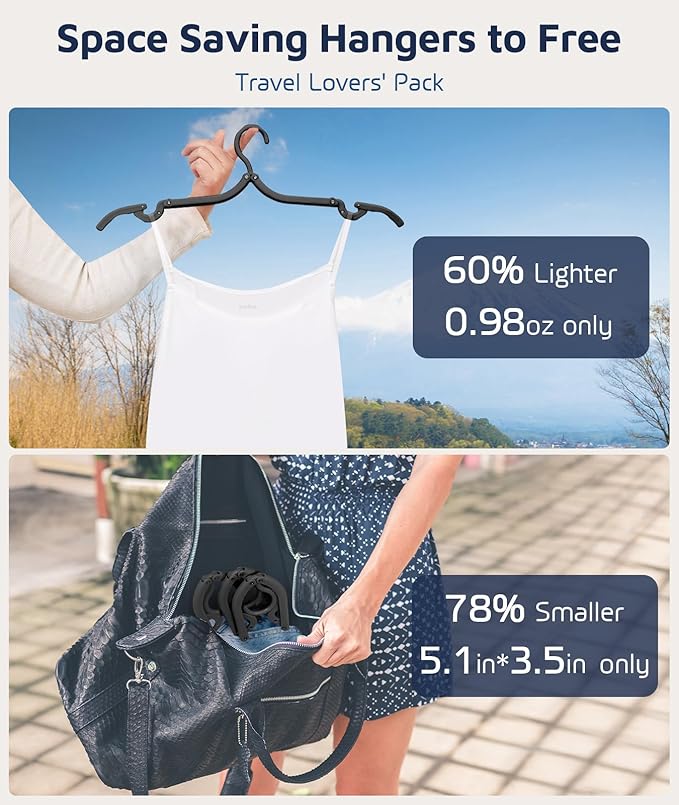 10 Pcs Travel Hangers, Cruise Ship Essentials Travel Essentials, Portable Cruises Must Haves 2026, Folding Hangers for Suitcase, RV Camping Airplane Europe Vacation Essential, Black