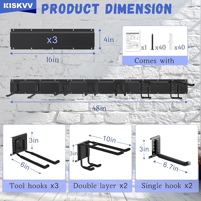 Garage Tool Organizer Wall Mount, 48 Inches Garage Storage, Carries 560 lbs with Anti-Rust, Easy Assembly, Sturdy Design,for Efficient Tool Storage Garage Organization