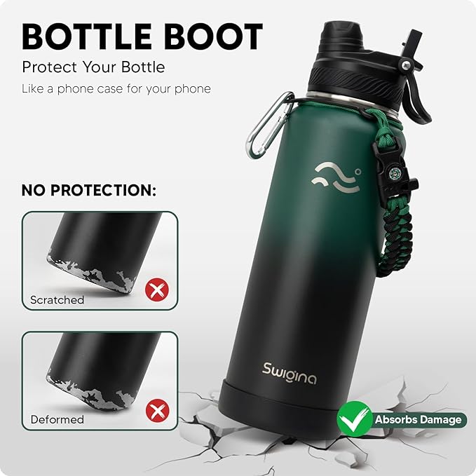 Insulated Water Bottle with Silicone Boot (36hrs Cold/18hrs Hot) - DIY Stickers, [2-in-1 Lid], BPA Free, 40 oz