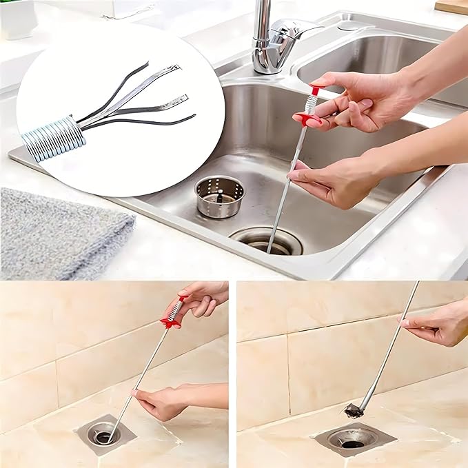 Drain Snake, Drain Clog Remover - Gutter Cleaning Tools Drain Cleaner for Toilet Sewer Shower Kitchen Bathroom Tub Clogged Drains Opener Cleaning Tool, Flexible Grabber Claw Pick Up Reacher (63 inch)