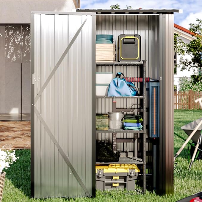 Aoxun 30x21 in Outdoor Storage Cabinet Metal Garden Shed, Indoor& Outdoor Waterproof Vertical Storage Shed for Patio Garden, Garage, Porch (Brown, 22 Cu.Ft)