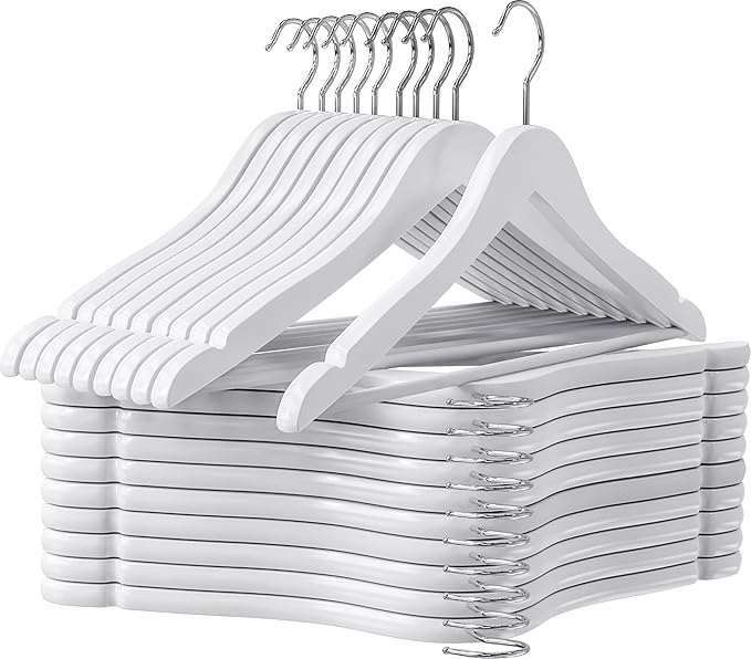 Utopia Home Premium Wooden Hangers 30 Pack - Durable & Slim Coat Hanger - Suit Hangers with 360-Degree Rotatable Hook - Wood Hangers with Shoulder Grooves (White Color)