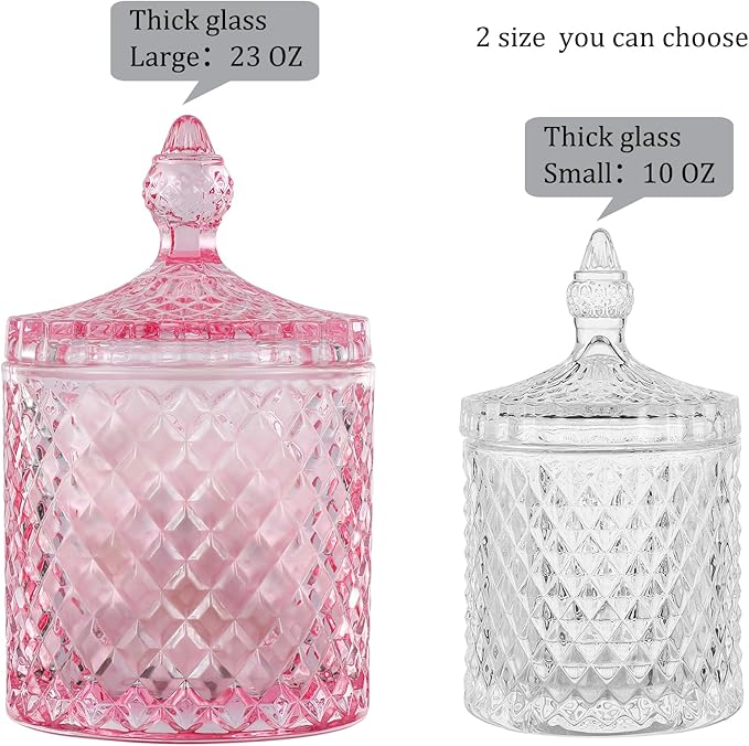 rejomiik Qtip Holder Glass Apothecary Jars with Lid for Bathroom Canisters Dispenser Decor, Storage Organizer for Cotton Swabs, Balls, Pads, Floss Picks, Candy, Pink
