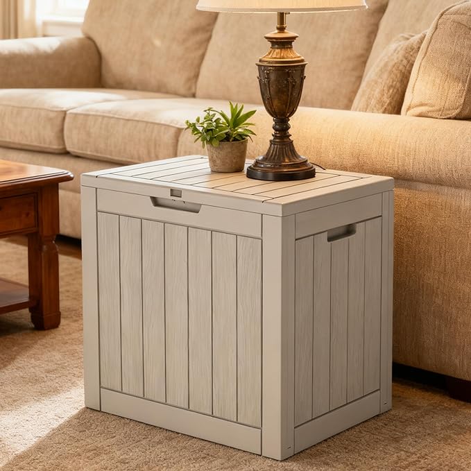 Outdoor Storage Box, 35 Gallon Deck Box Waterproof, Resin Patio Storage Bin for Package Delivery, Patio Furniture Cushion, Garden Tools, Pool Accessories, Weatherproof, Grey