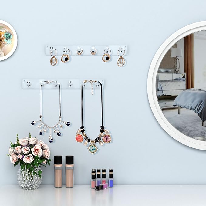 AITEE Necklace Holder, Acrylic Necklace Organizer Wall Mounted with 6 Hooks, for Hanging Necklace, Jewelry, Bangles, Bracelets and Rings, Best Gifts for Girls and Women(2 PACK)