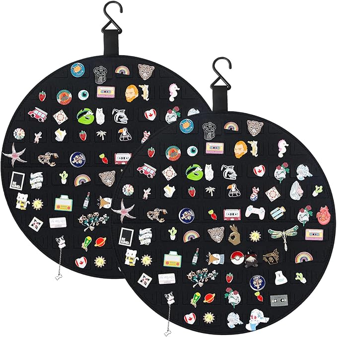 2 Black Circle Pin Holder, Wall Hanging Pin Organizer & Display Case