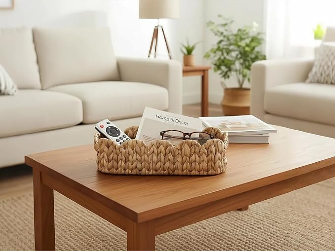 Toilet Tank Basket,Toilet Paper Storage Basket Bathroom Counter Organizer Wicker Baskets for Organizing,Holds Up to 3 Mega Rolls,Natural Water Hyacinth Boho Decor Bathroom