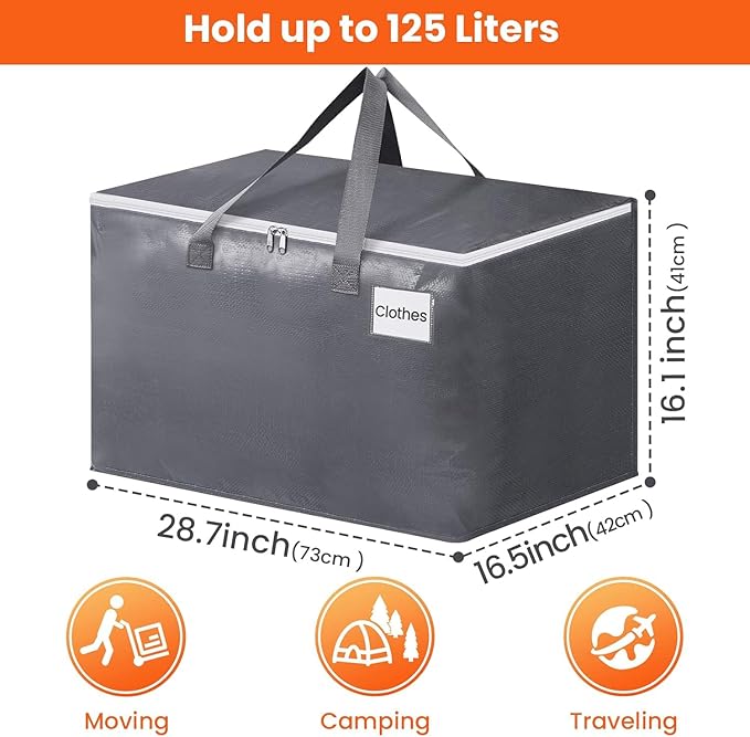 BlissTotes Large Moving Boxes and with Zippers & Handles Moving Supplies with lids, Heavy Duty Totes for Storage Bags for Space Saving, Fold Flat, Moving and Storing 125L, 8 Pack