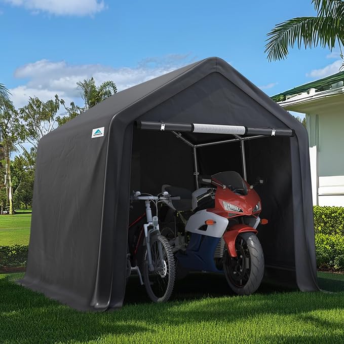 ADVANCE OUTDOOR 8x8 ft Storage Shelter Garage Tent with 2 Roll up Doors & Vents Outdoor Portable Carport for Motorcycle ATV Anti-UV Snow Resistant Waterproof, Gray
