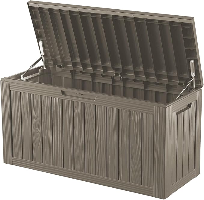 Outdoor Storage Deck Box Waterproof,80 Gallon Lockable Patio Package Delivery Bin as Seat, Resin Storage Container Bench for Furniture Cushions, Pool Accessories, Garden Tools, Grey