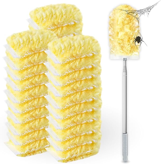 Duster Refills,Static Dust Removal Brush Disposable Replacement Head Compatible with Swiffer Duster Refills for Electronics, Furniture, Blinds, Ceiling Fans (Yellow, 30 Refills+1 Extension Pole)