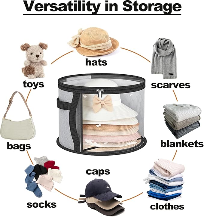 Oversized Clear Hat Organizer Bag for Travel and Storage, Ultra-large Capacity Caps Cowboy Hat Organizer for Closet With Handles, Hat Box Storage for Women & Men (Grey)