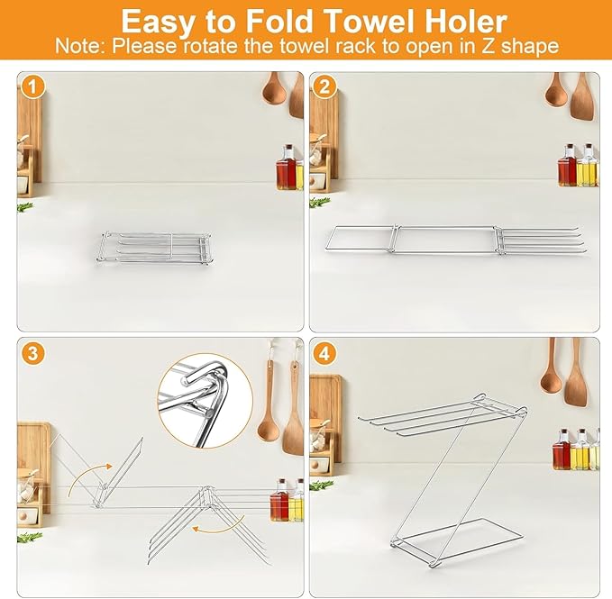 Kitchen Towel Holder, 4-Arm Kitchen Towel Rack for Drying Dishcloths Hand Towels, Foldable Free Standing Hand Towel Holder for Countertop Bathroom Kitchen Organization RV Essentials, 2 Pack