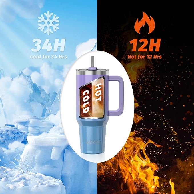 30 oz Shiny Tumbler with Handle and Straw,Stainless Steel Tumbler with Lid and Straw,Insulated Travel Mug(Cold for 34 Hours),Water Bottle for Iced Tea,Coffee (Purple)