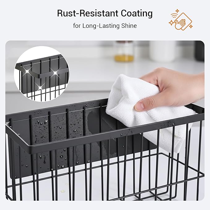 2 Pcs Magnetic Basket Fridge Dryer Ball Holder for Laundry Room Organization and Storage, Magnetic Lint Bin Home Organization for Laundry Room, Kitchen & Office Class School (Black, L&XL-2pcs)