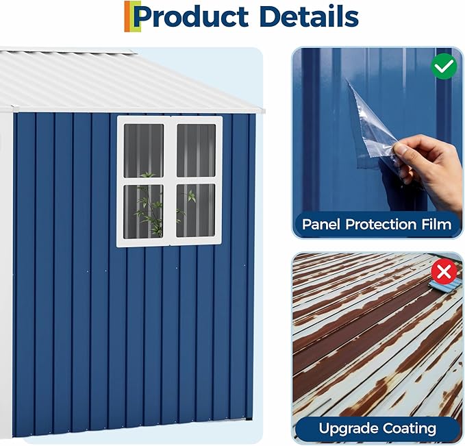 8x10 FT Outdoor Storage Shed,450CU.T Metal Tool Shed with Clear Window, Lockable Doors,Large Garden Storage Box with Sloping Roof，Sheds&Outdoor Storage for Backyard Garden Patio Lawn