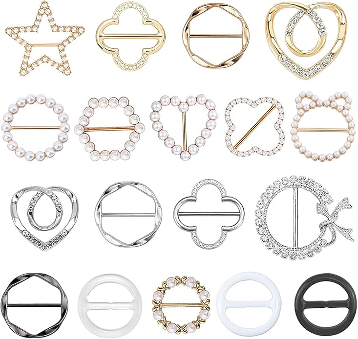 18 Pcs Shirt Ties Clips For Women, T Shirt Tie Or Rings Clips For Women For The Side, Scarf Ring Clip Tightener For Loose Clothes Corner Knotted Button Fashion Metal Round Circle Shirt Clip Buckle